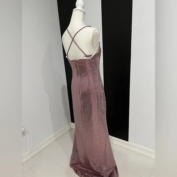 Adam Pink Sequin Maxi Gown Spaghetti Strap Prom - Picture 5 of 13